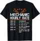 Funny Mechanic Hourly Rate Auto Car Mechanic Labor Rates T-Shirt - T-Shirt | Black
