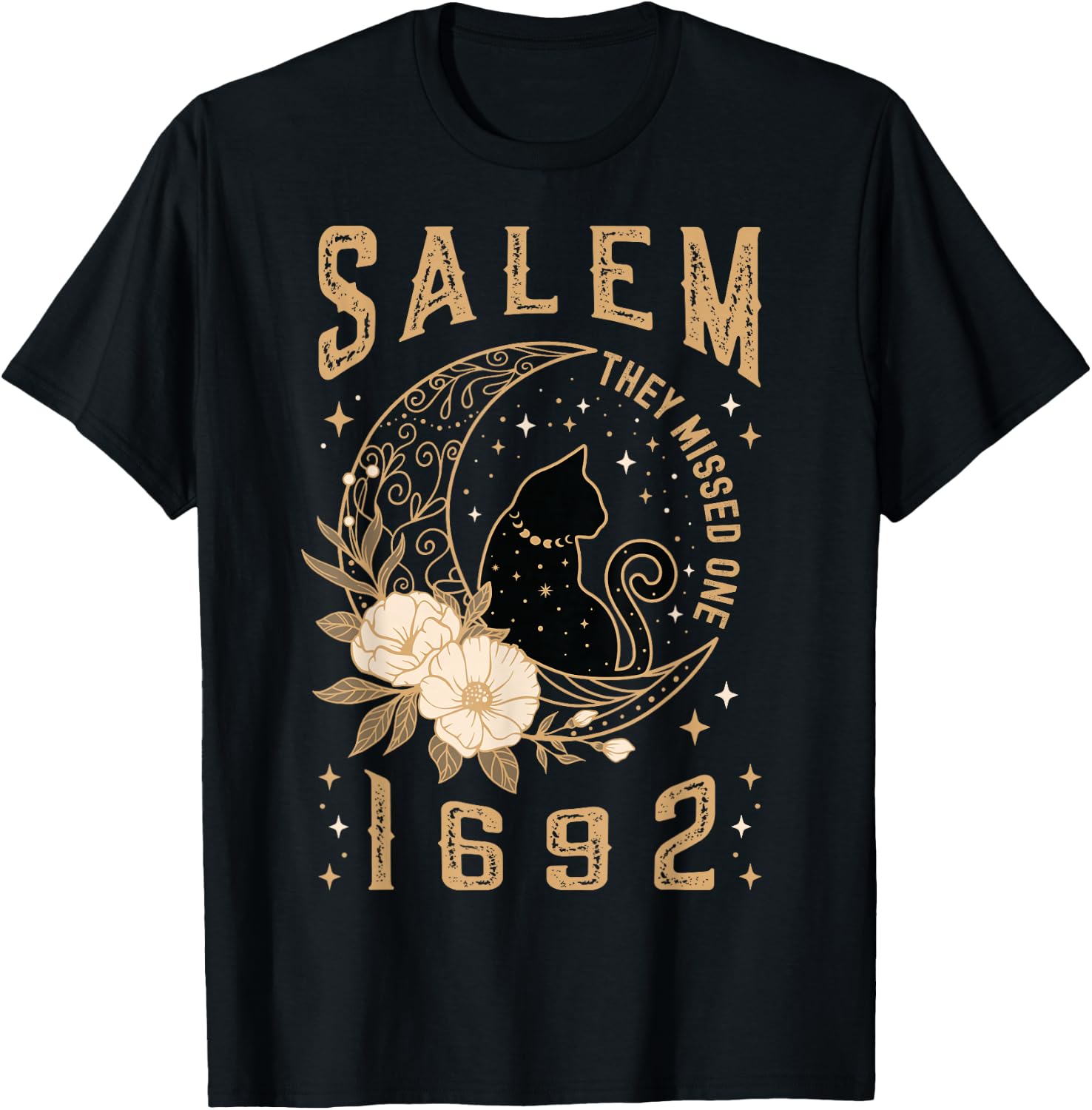 Salem 1692 They Missed One Witch Trial Black Cat Moon Witchy T-Shirt - T-Shirt | Black