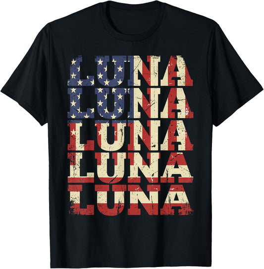 Luna First Name American Flag Vintage Style USA T-Shirt - T-Shirt | Black