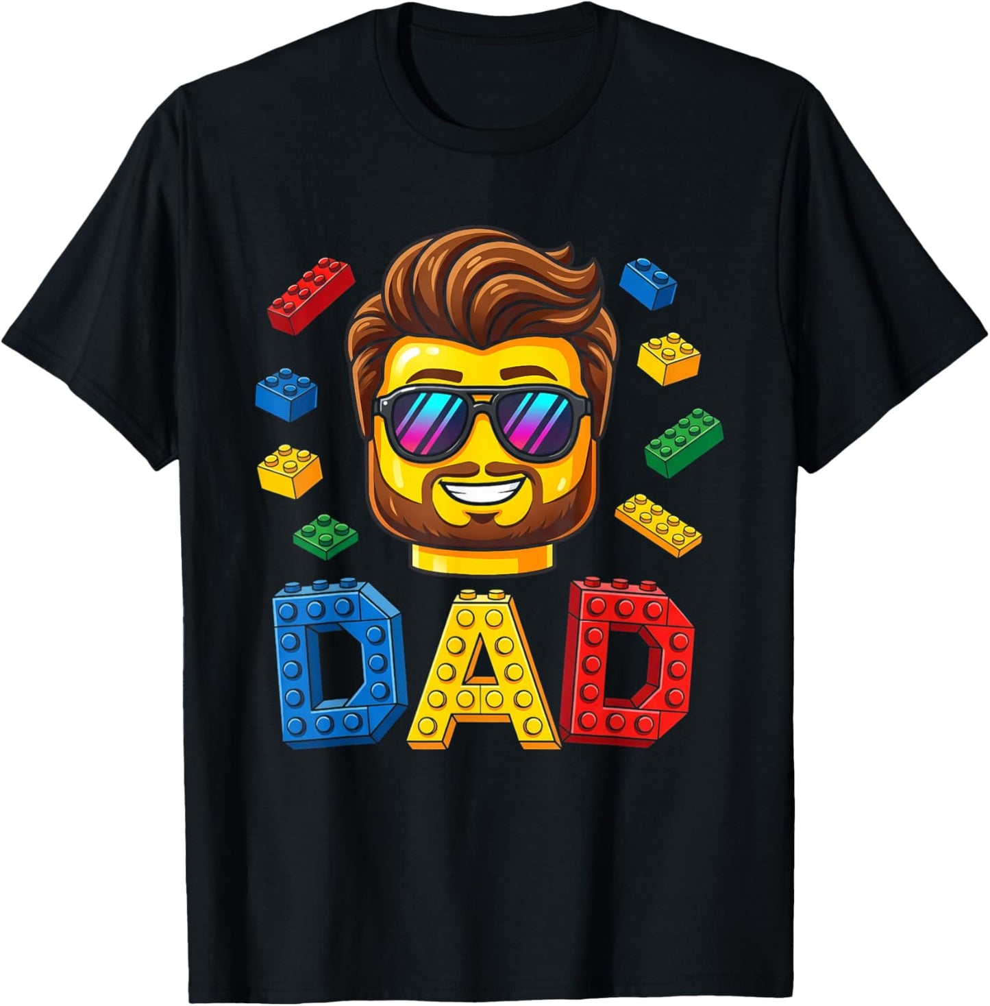 Family Dad Master Builder Building Bricks Blocks Fathers Day T-Shirt - T-Shirt | Black