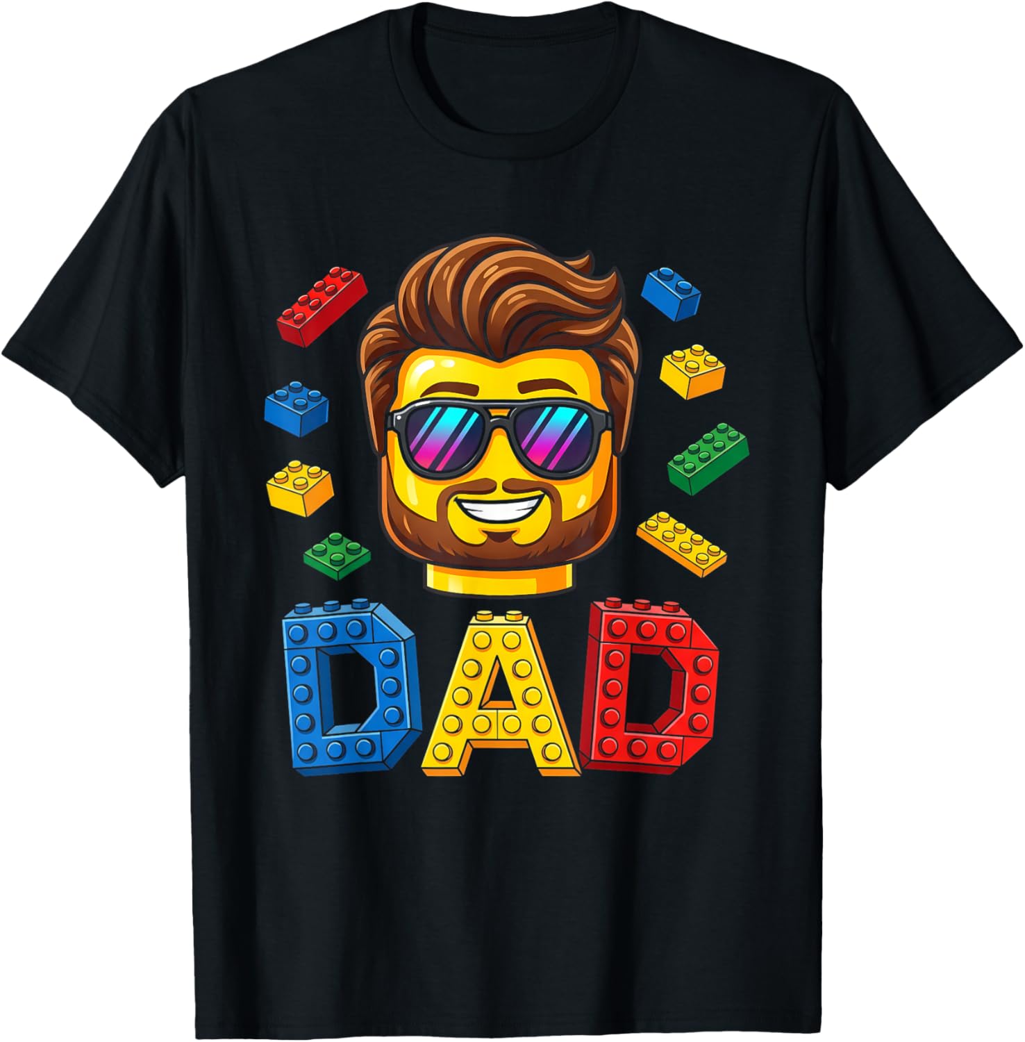 Family Dad Master Builder Building Bricks Blocks Fathers Day T-Shirt - T-Shirt | Black