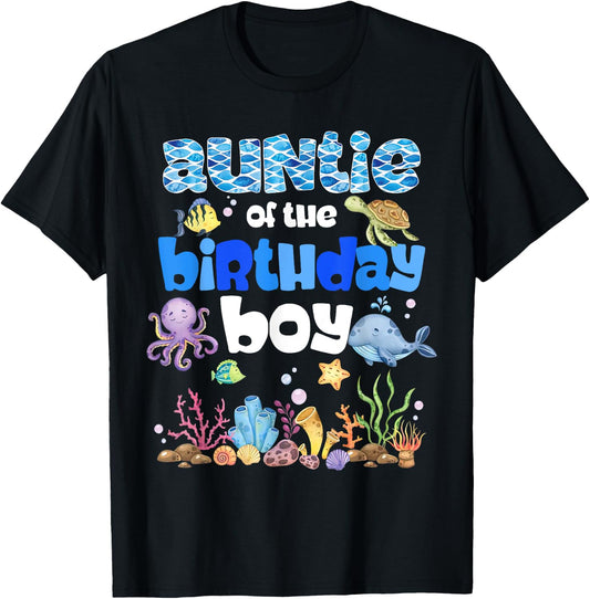 Auntie Of The Birthday Boy Sea Fish Ocean Animals Aquarium T-Shirt - T-Shirt | Black