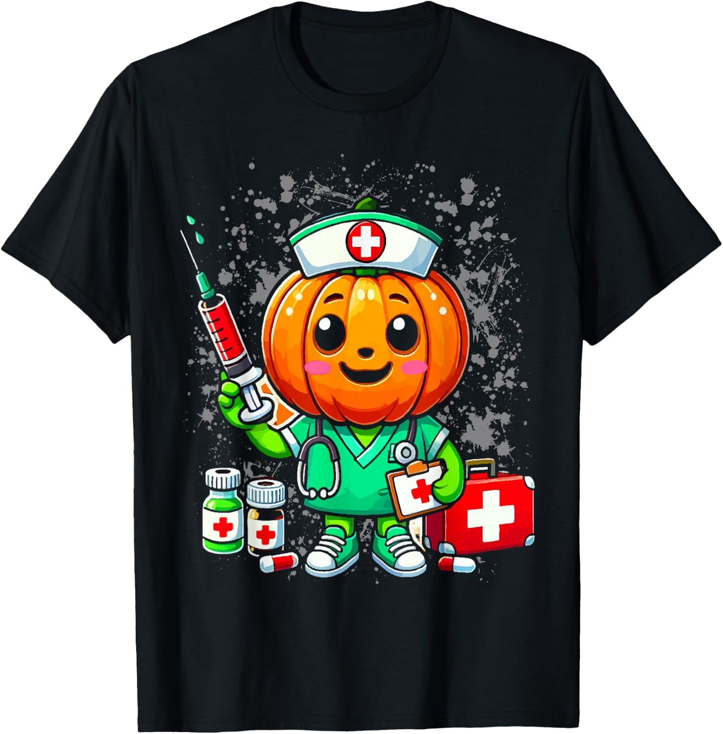 Halloween Nurse Pumpkin Nursing Scrub Top Costume Women Men T-Shirt - T-Shirt | Black