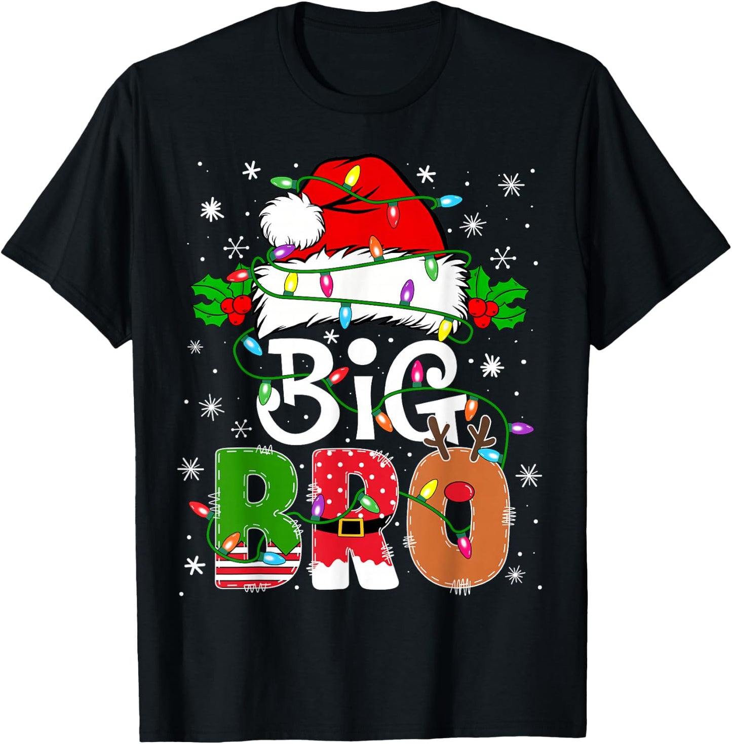 Big Bro Santa New Sibling Brother Announcement Xmas Lights T-Shirt - T-Shirt | Black