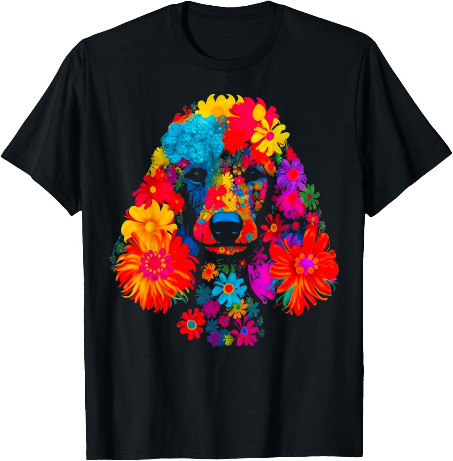 Pop Art Design Poodle Dog Flower T-Shirt - T-Shirt | Black