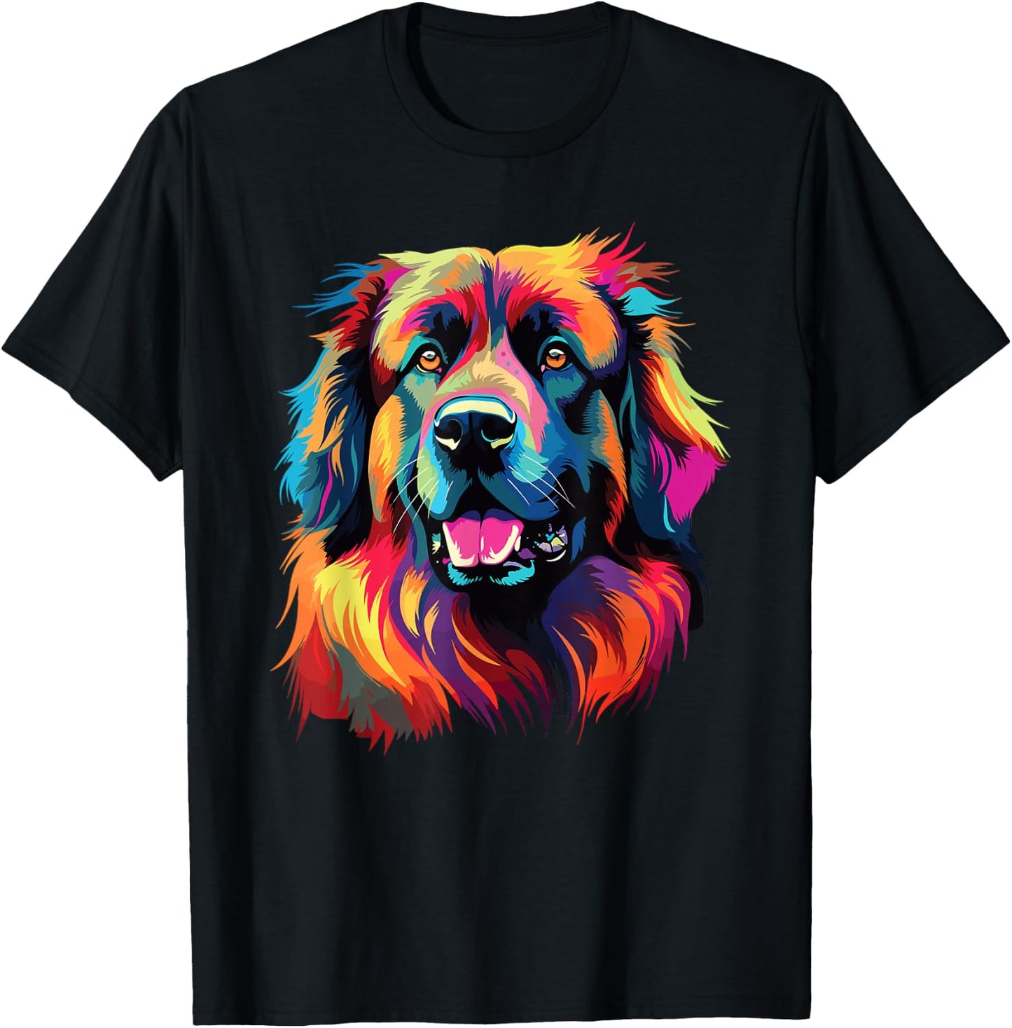 Watercolor Colorful Leonberger Dog T-Shirt - T-Shirt | Black