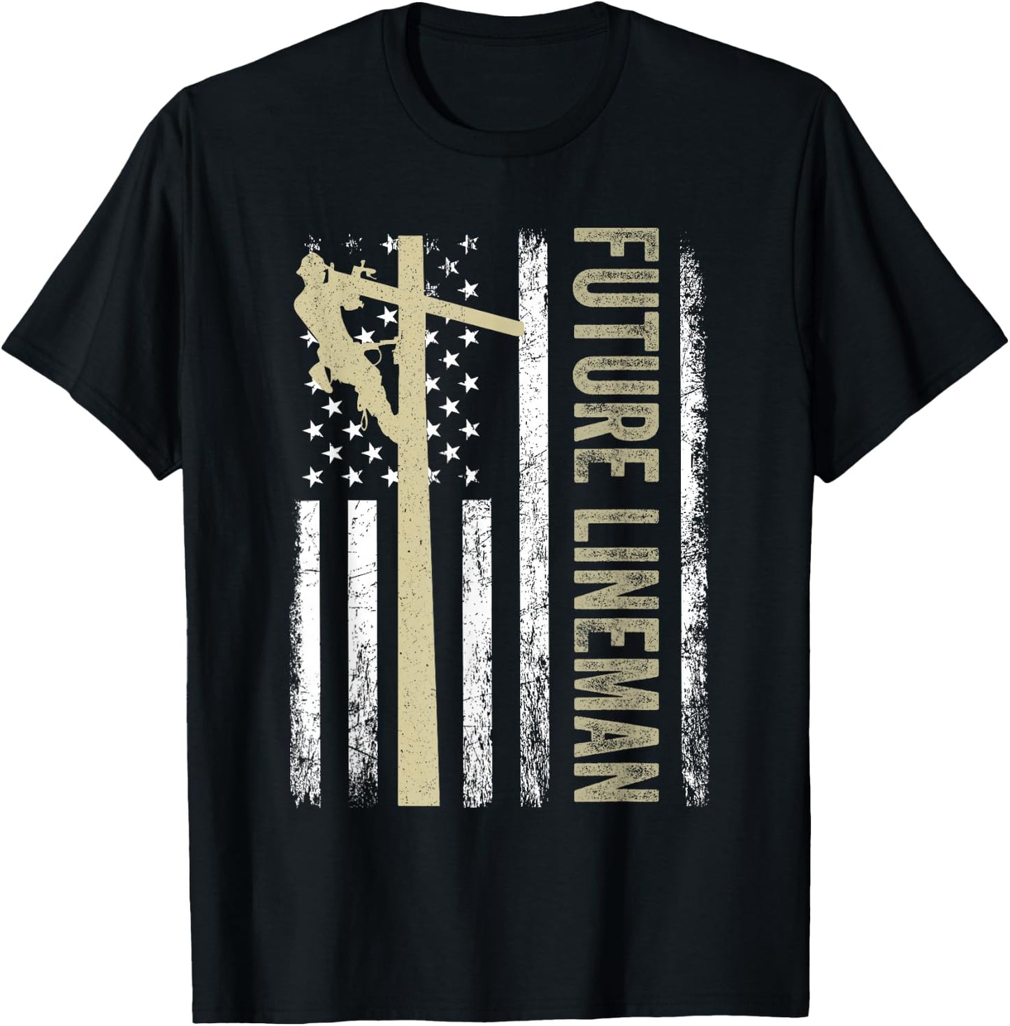 Future Lineman American Flag Electric Cable 4th of July T-Shirt - T-Shirt | Black