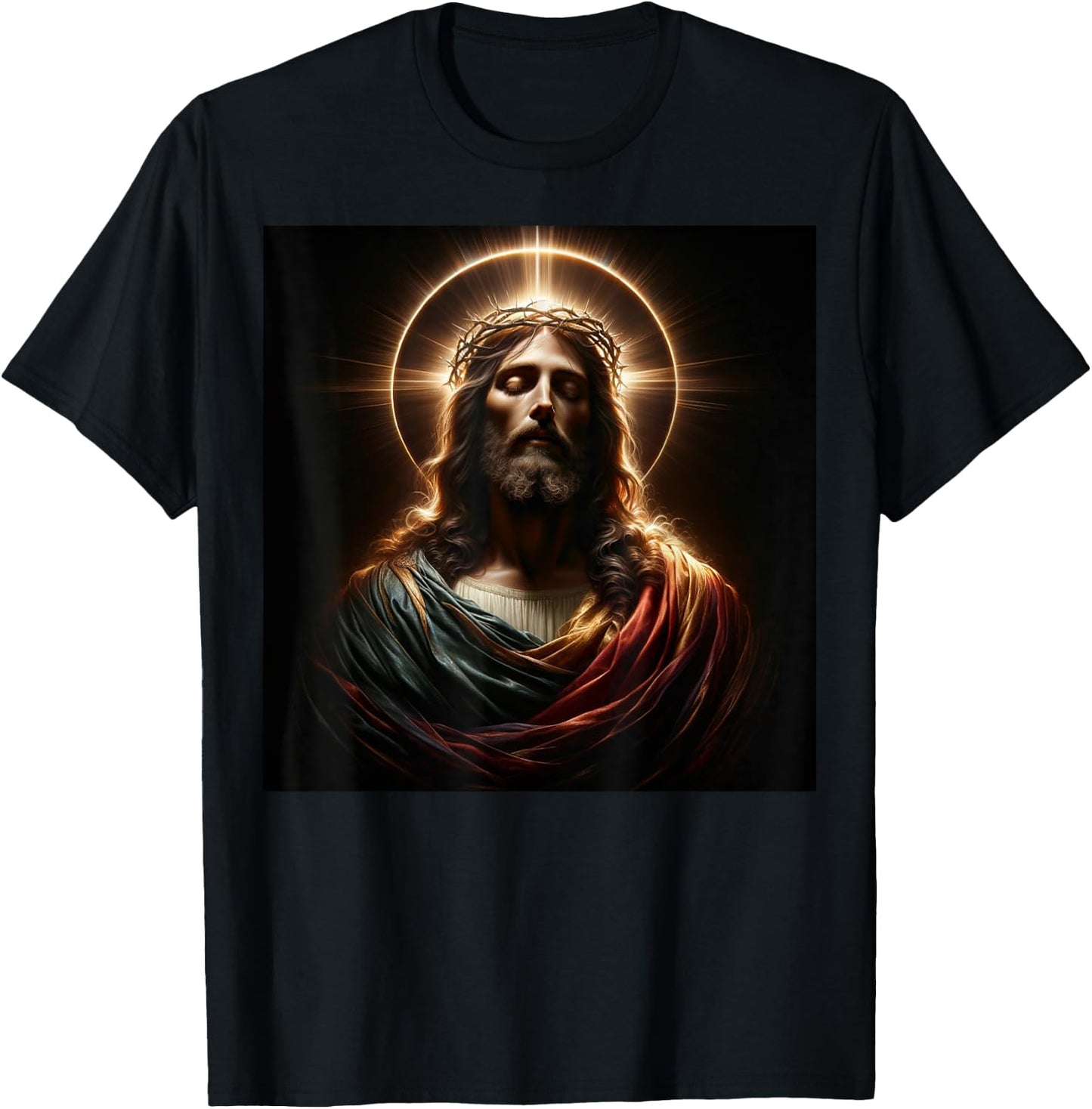 Jesus Christ Divine Crown of Thorns Christian Art T-Shirt - T-Shirt | Black