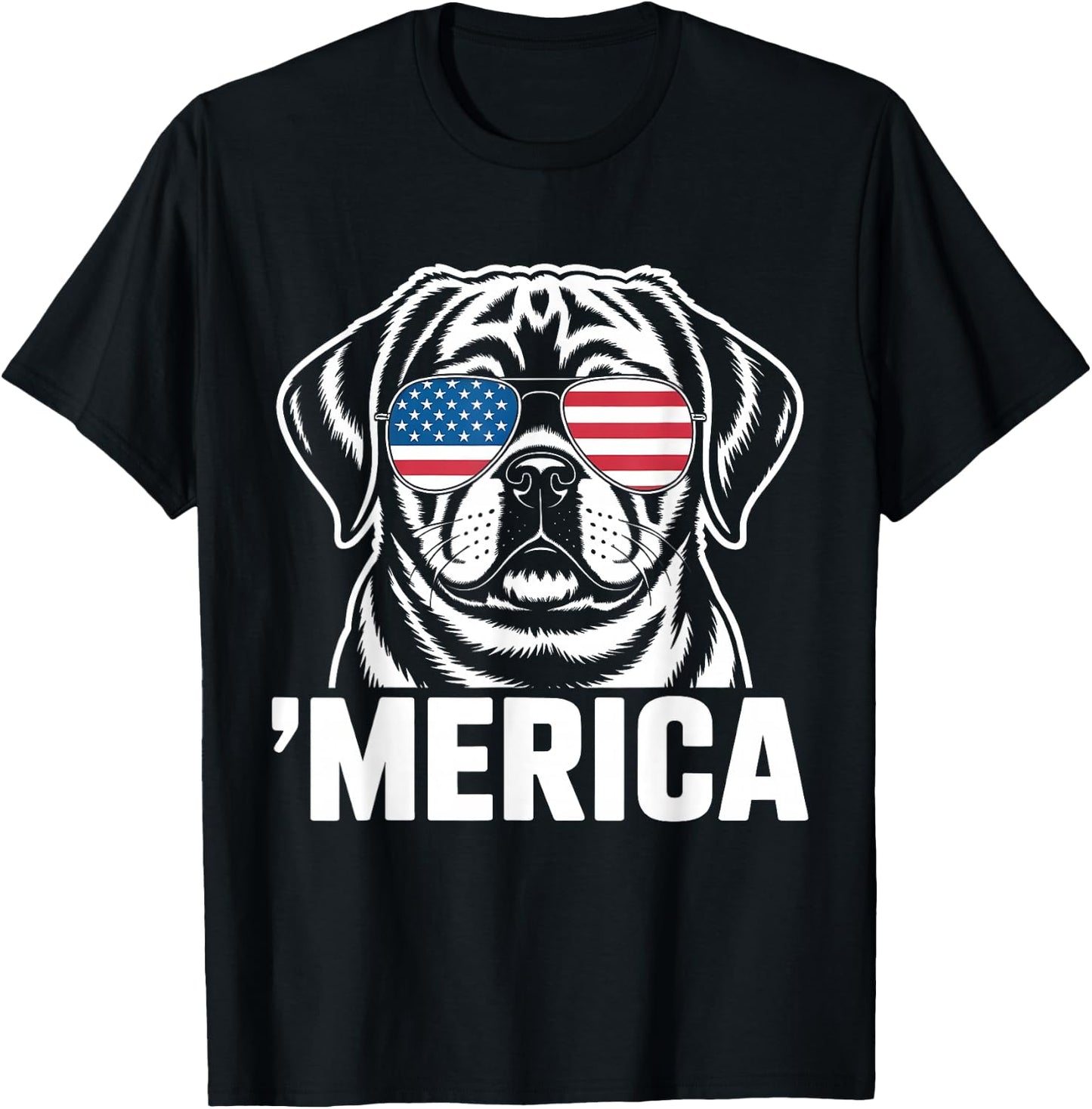 Patriotic USA American Flag 4th of July Puggle T-Shirt - T-Shirt | Black