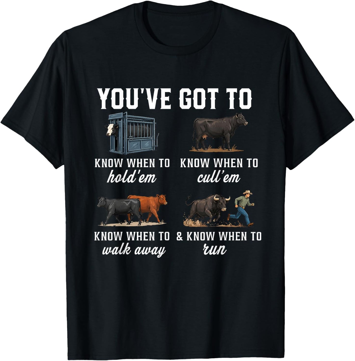You've Got to Know When to Hold'em Retro Funny Cow Lover T-Shirt - T-Shirt | Black