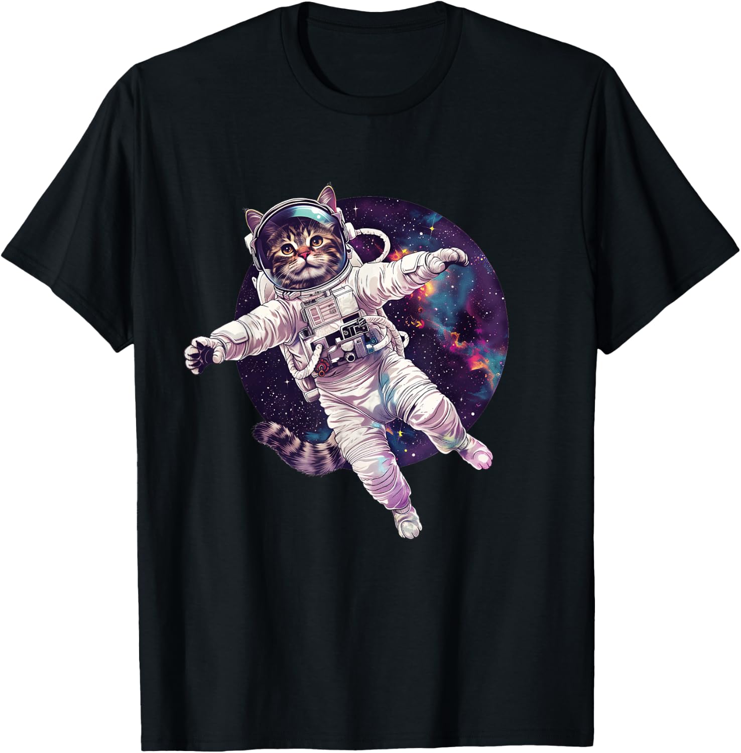 Funny Cat Astronaut in Space T-Shirt - T-Shirt | Black