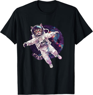 Funny Cat Astronaut in Space T-Shirt - T-Shirt | Black