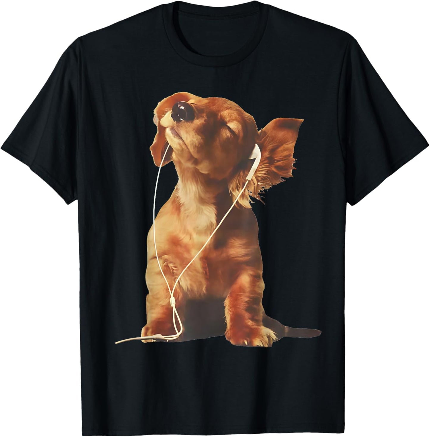 Cavalier King Charles Spaniel Listening to Music Dogs Lover T-Shirt - T-Shirt | Black