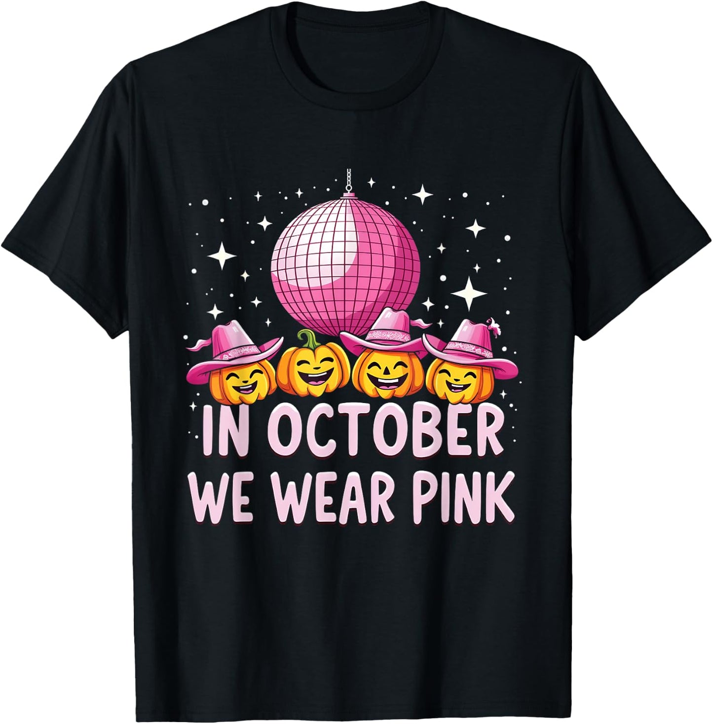 In October We Wear Pink Breast Cancer Pumpkin Cowgirl Wester T-Shirt - T-Shirt | Black