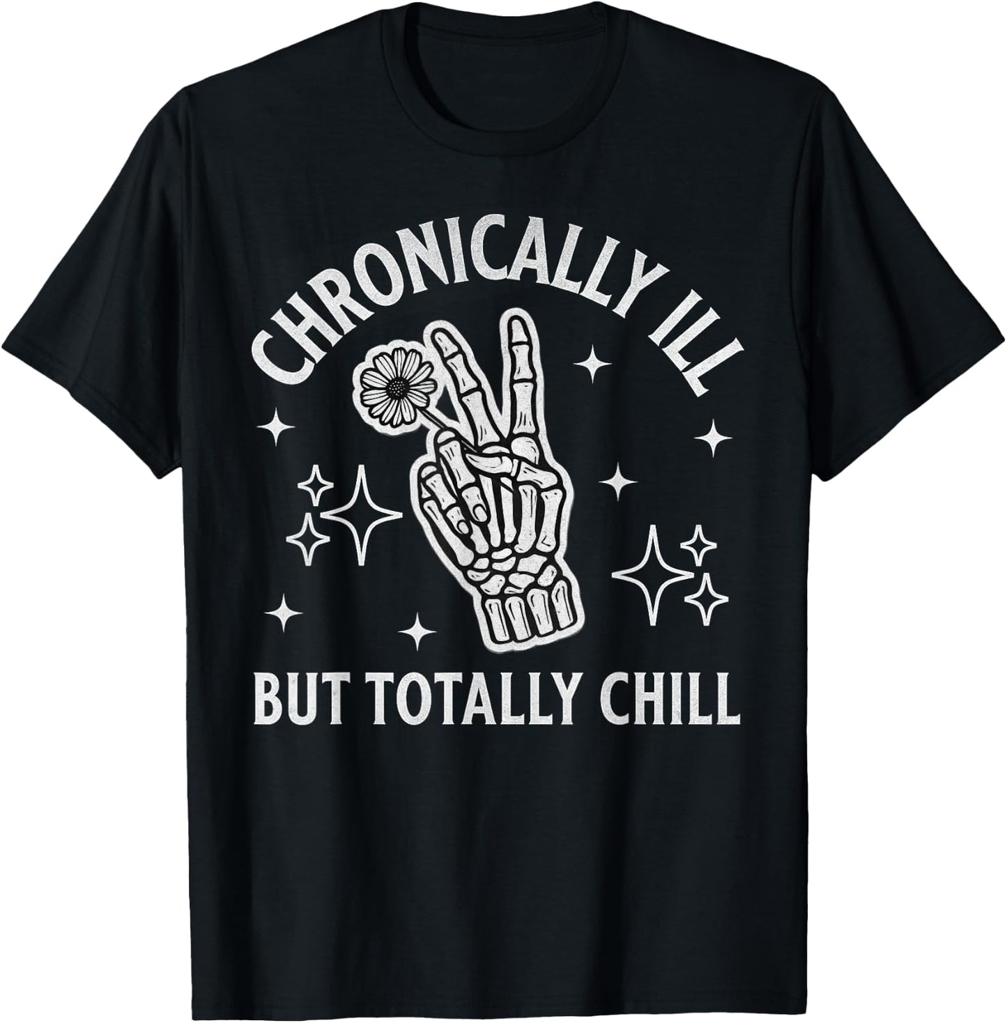 Chronically Ill Skeleton Wildflower Paind Chronic Illness MS T-Shirt - T-Shirt | Black