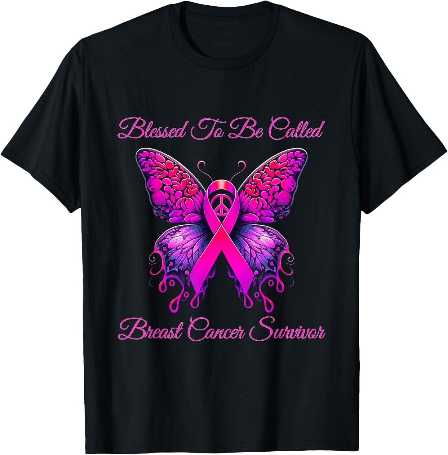 Pink Butterfly Blessed To Be Called Breast Cancer Survivor T-Shirt - T-Shirt | Black