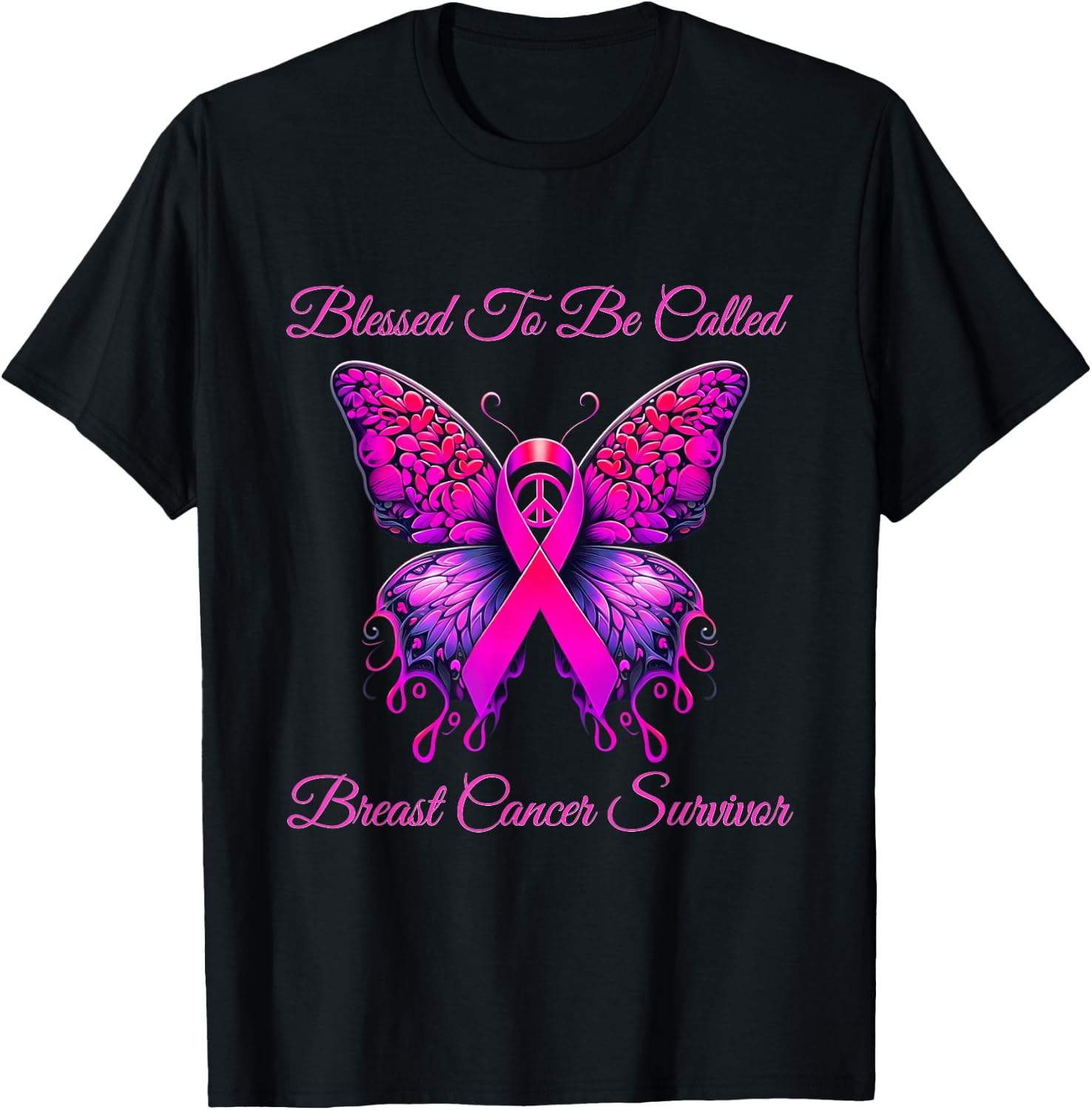 Pink Butterfly Blessed To Be Called Breast Cancer Survivor T-Shirt - T-Shirt | Black