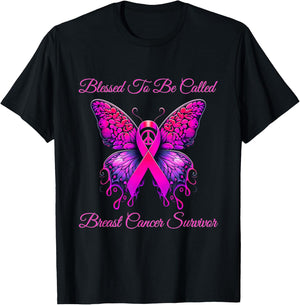 Pink Butterfly Blessed To Be Called Breast Cancer Survivor T-Shirt - T-Shirt | Black