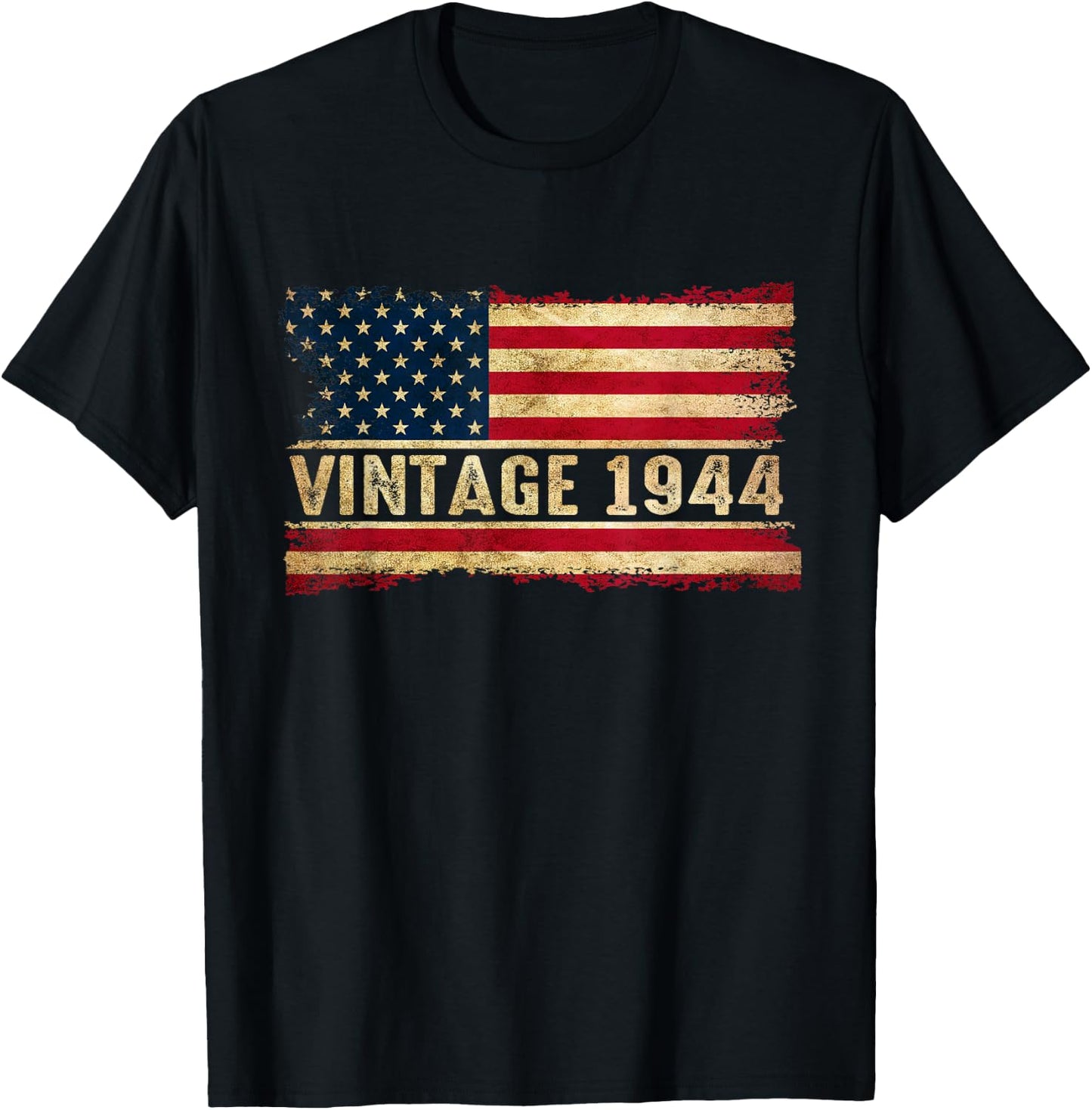 Born In 1944 80th Birthday 80 Years Old American Flag T-Shirt - T-Shirt | Black