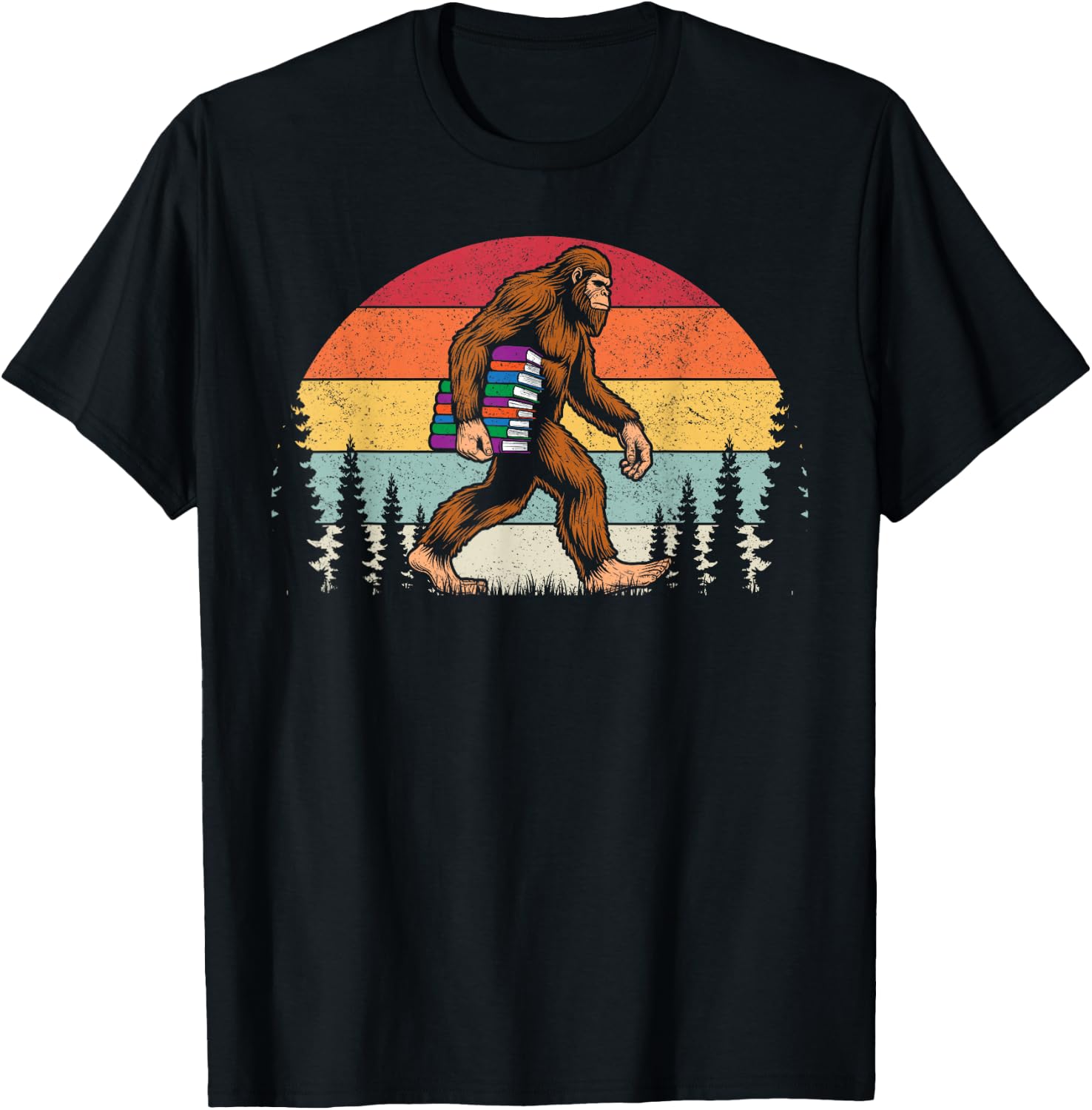 Bigfoot books sasquatch bookworm reading retro vintage T-Shirt - T-Shirt | Black