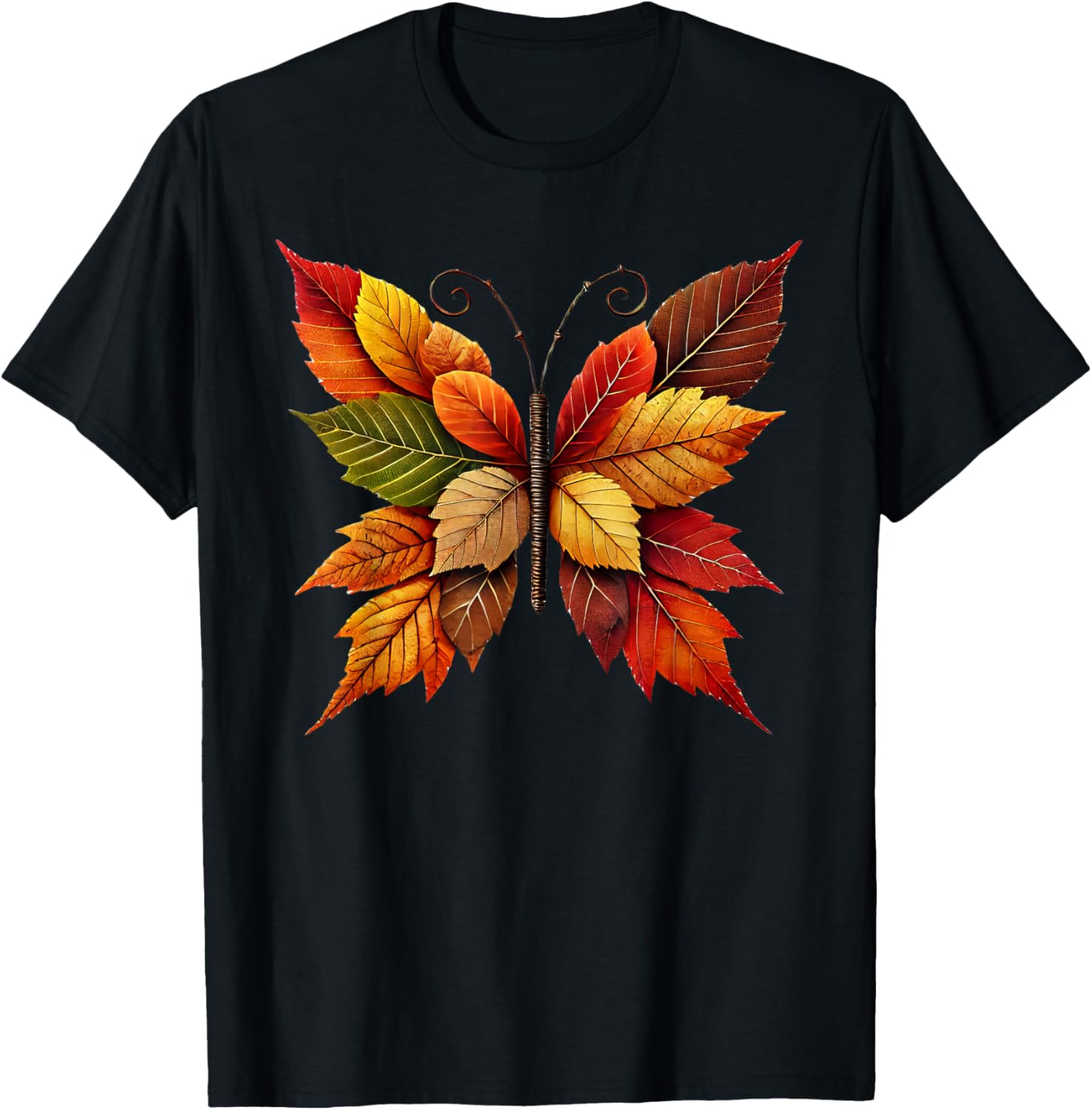 Autumn Fall Leaves Butterfly Nature Apparel -Adult Autumn Fall Leaves Butterfly Nature Black Small Short Sleeve T-Shirt - T-Shirt | Black