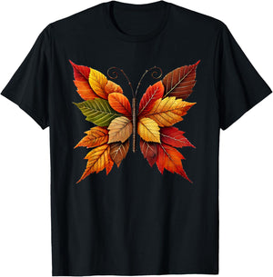 Autumn Fall Leaves Butterfly Nature Apparel -Adult Autumn Fall Leaves Butterfly Nature Black Small Short Sleeve T-Shirt - T-Shirt | Black