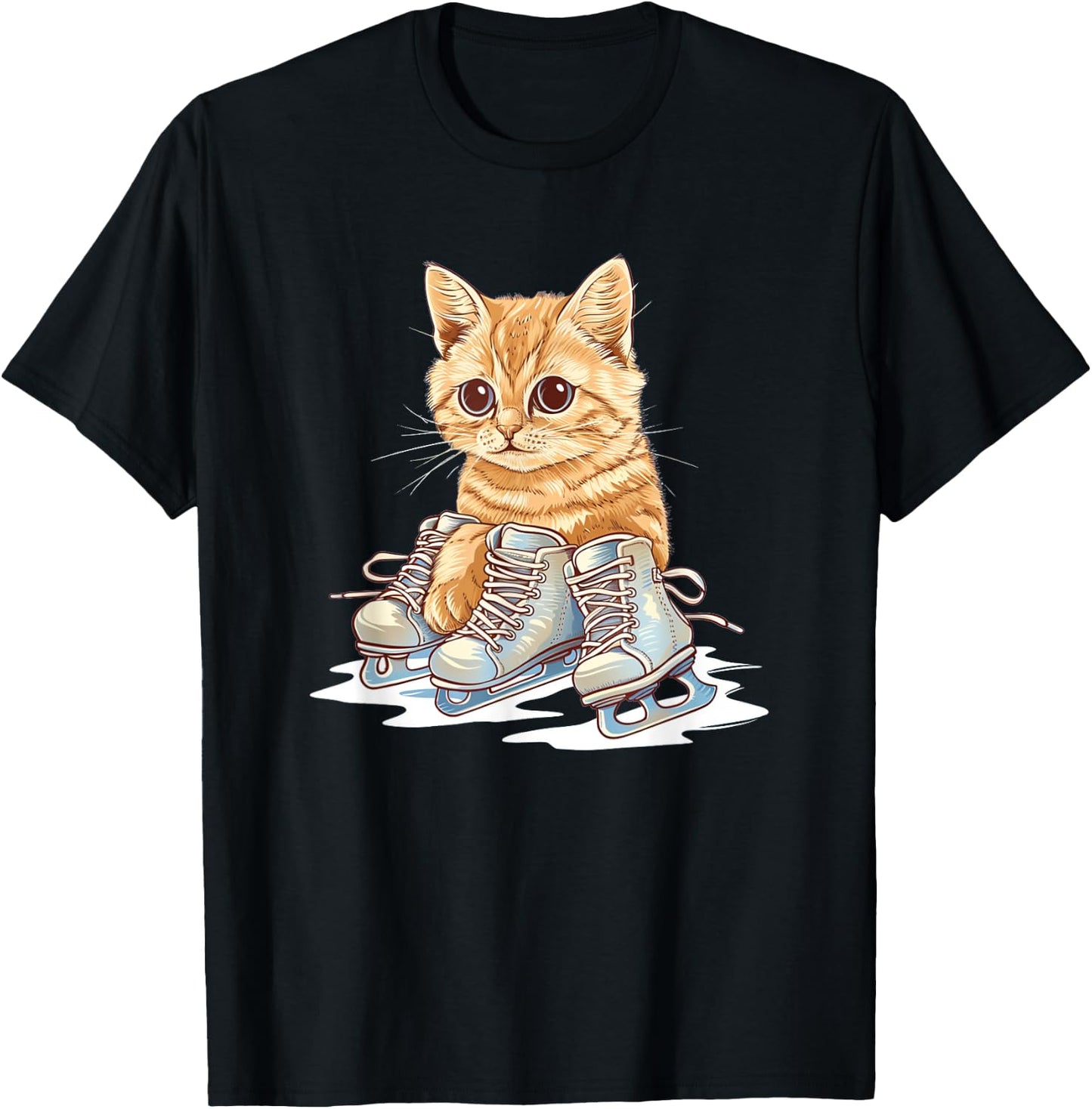 Ice skating Shoes and cute Cat Outfit Men Women Kids T-Shirt - T-Shirt | Black