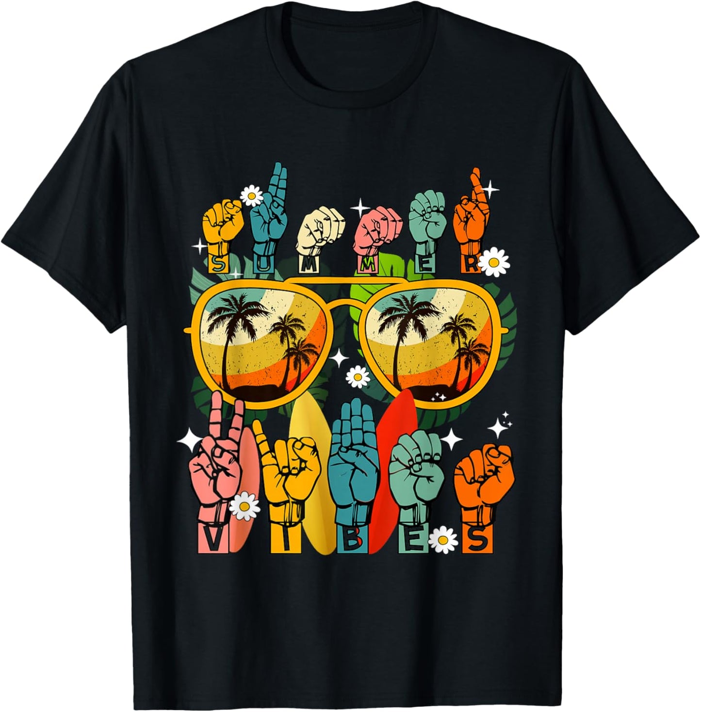 Vintage Summer Vibes American Sign language Interpreter ASL T-Shirt - T-Shirt | Black