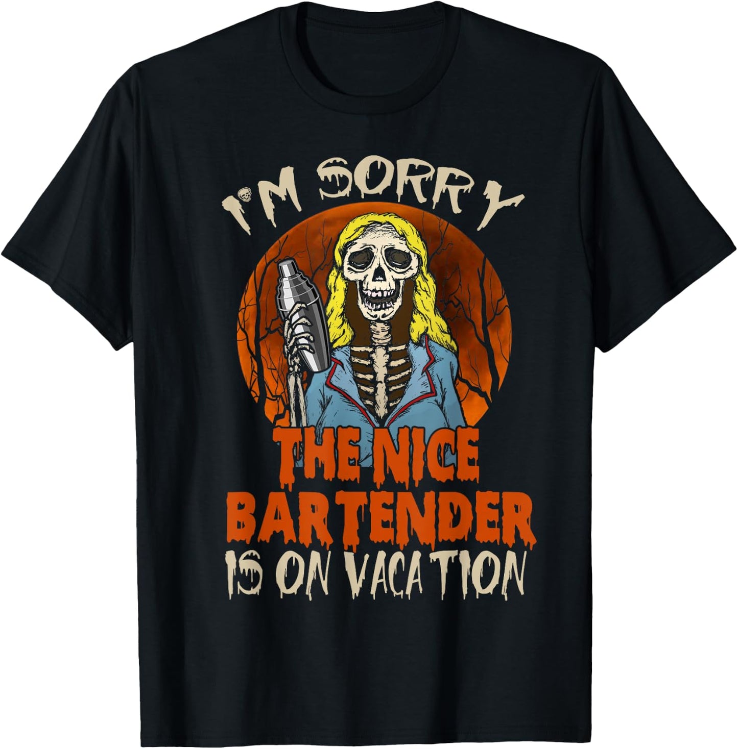 The Nice Bartender Funny Scary Skeleton Bearding Halloween T-Shirt - T-Shirt | Black