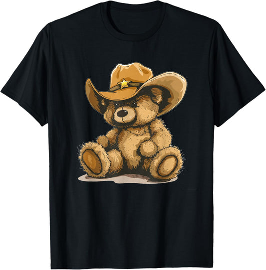 Happy Teddy Bear with Cowboy Hat Costume T-Shirt - T-Shirt | Black