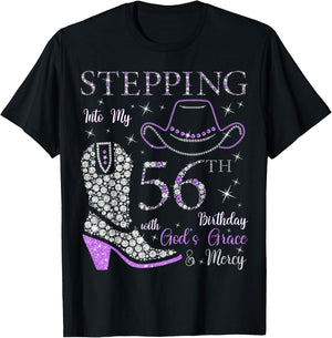Stepping Into My 56th Birthday With God's Grace and Mercy T-Shirt - T-Shirt | Black