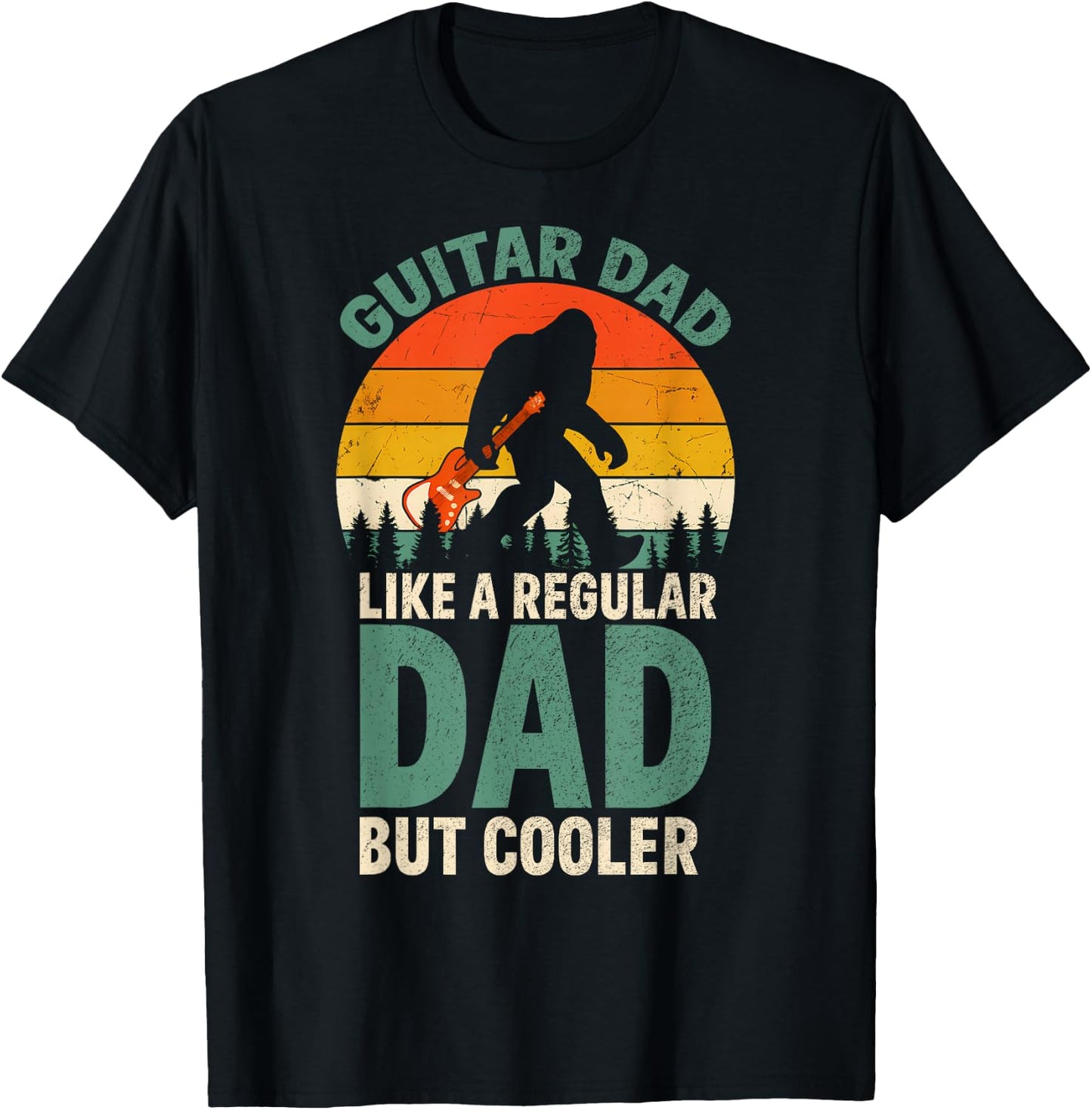 Funny Bigfoot Guitar Dad For Guitarist Music Lover Dad T-Shirt - T-Shirt | Black