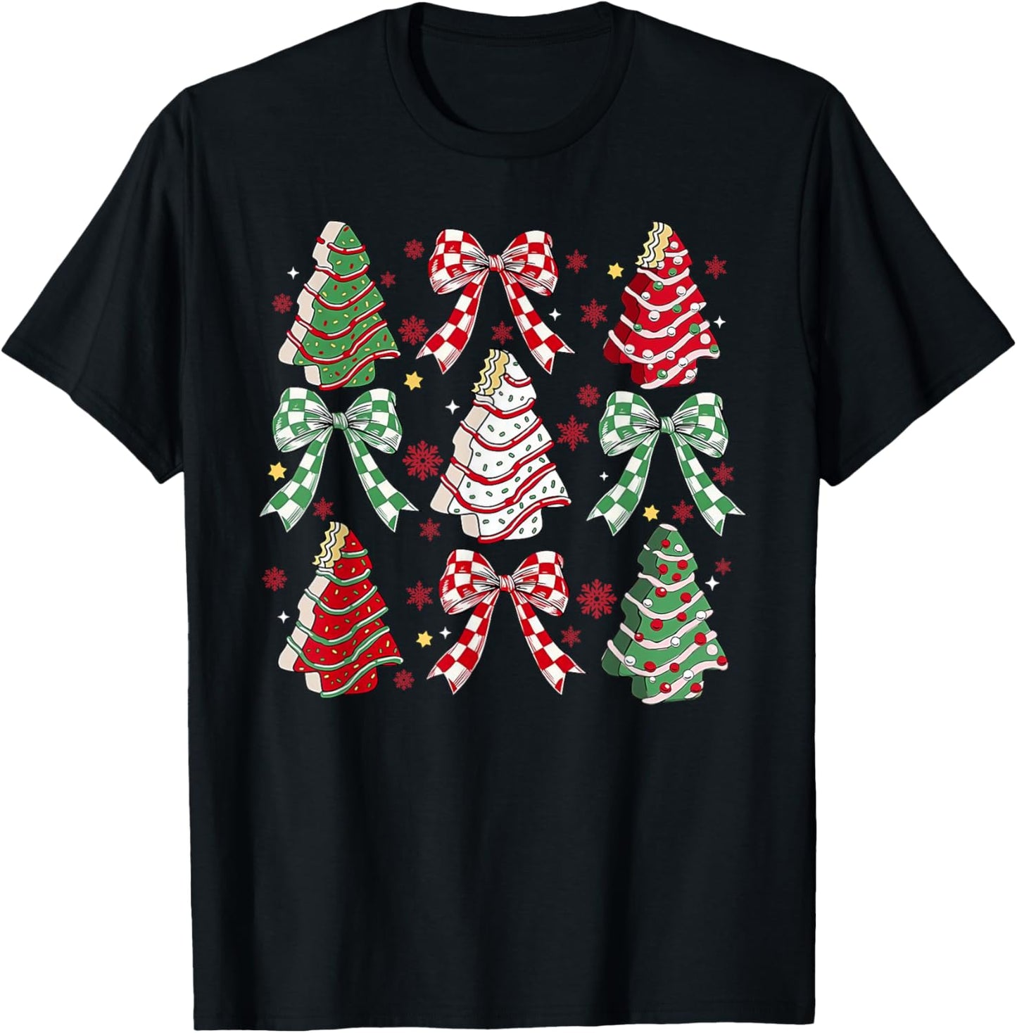 Coquette Bow Cake Trees Merry Christmas Xmas Holiday Pajamas T-Shirt - T-Shirt | Black