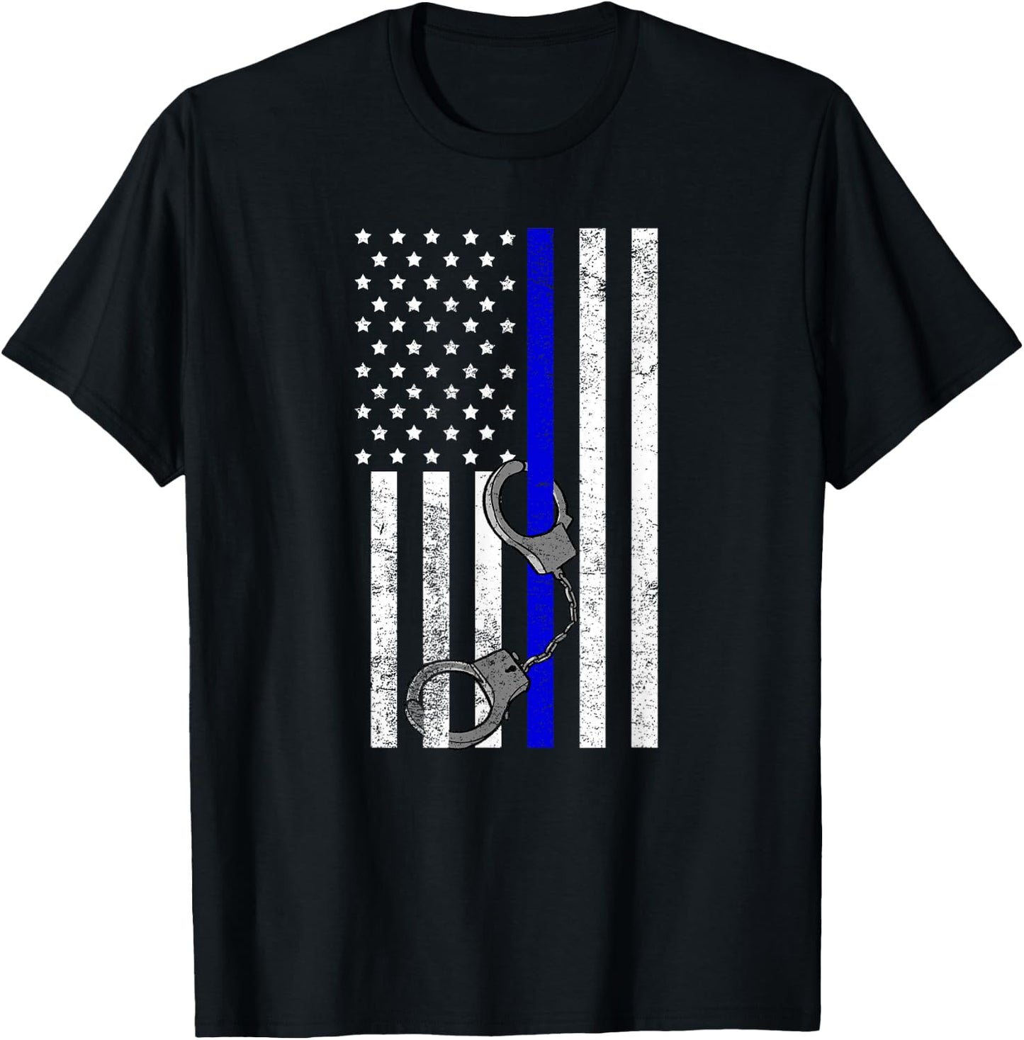 US Flag Thin Blue Line Handcuffs Cop LE Police Officer Gift T-Shirt - T-Shirt | Black