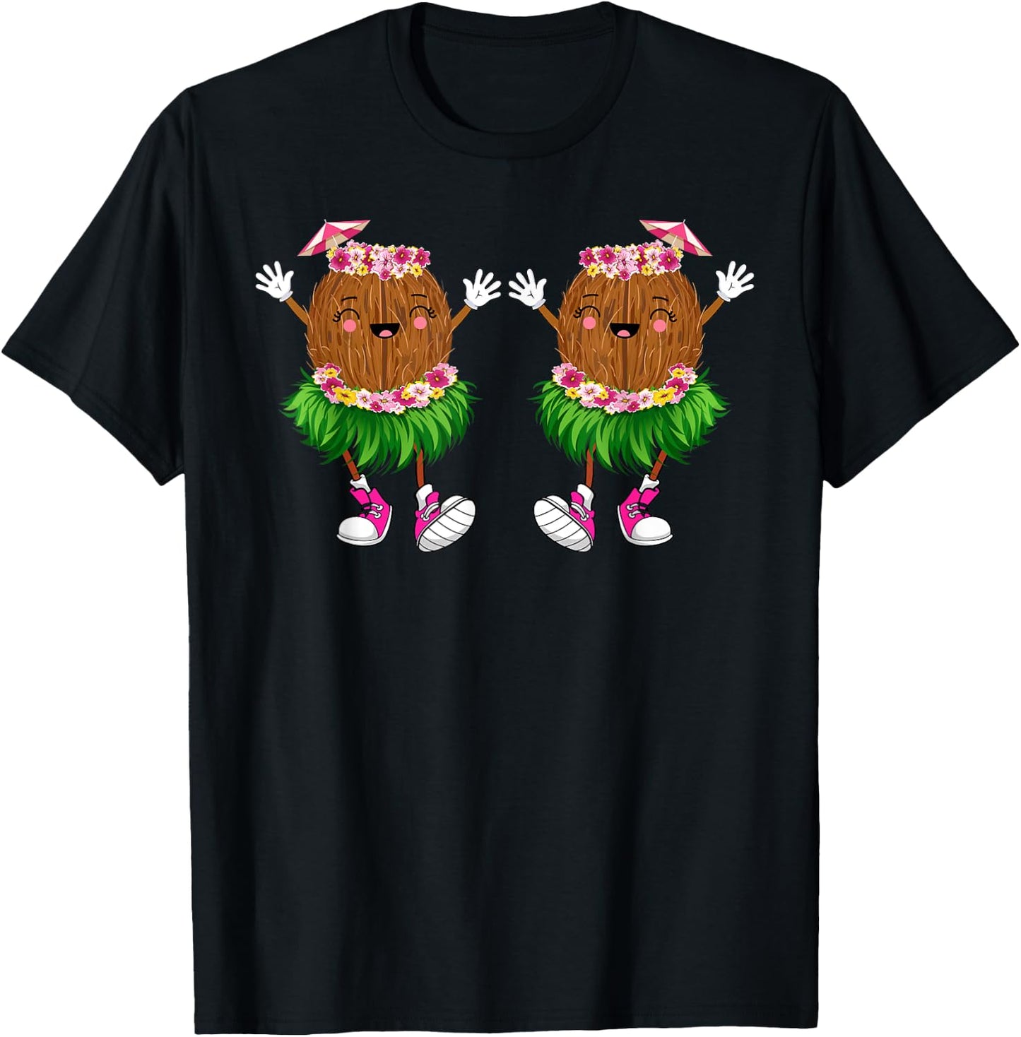 Funny Coconut Bra Hawaiian Tropical Beach Vibes Summer Girls T-Shirt - T-Shirt | Black