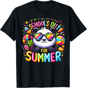 Cute Schools Out For Summer Teacher Kids Girls Boys Panda T-Shirt - T-Shirt | Black