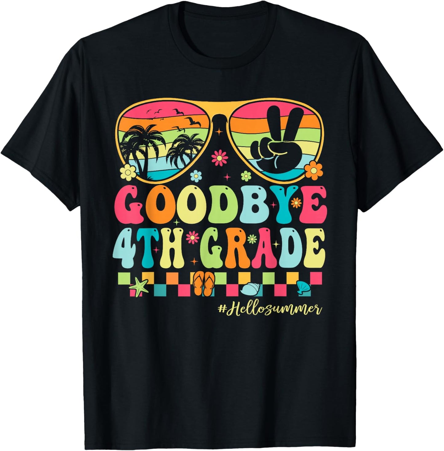 Goodbye 4th Grade Boys Kids Hello Summer Last Day of School T-Shirt - T-Shirt | Black