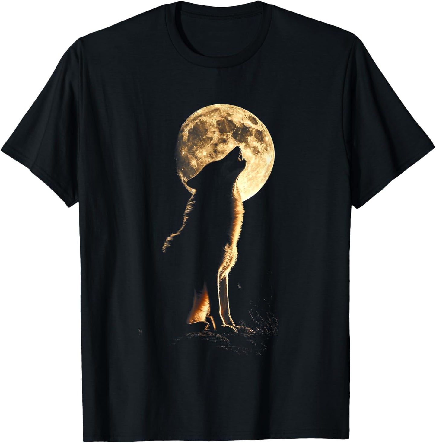 Wolf Howling At The Moon Retro Animals Lone Wolves Lovers T-Shirt - T-Shirt | Black