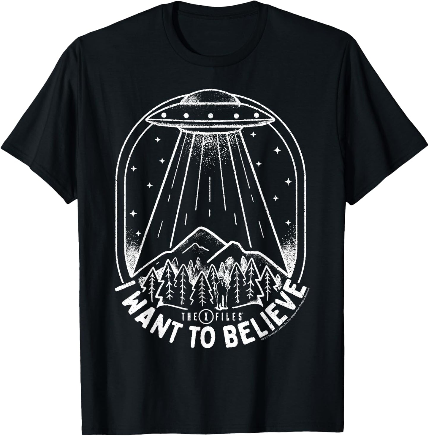 X-Files UFO I Want To Believe Distressed Silhouette Big Logo T-Shirt - T-Shirt | Black