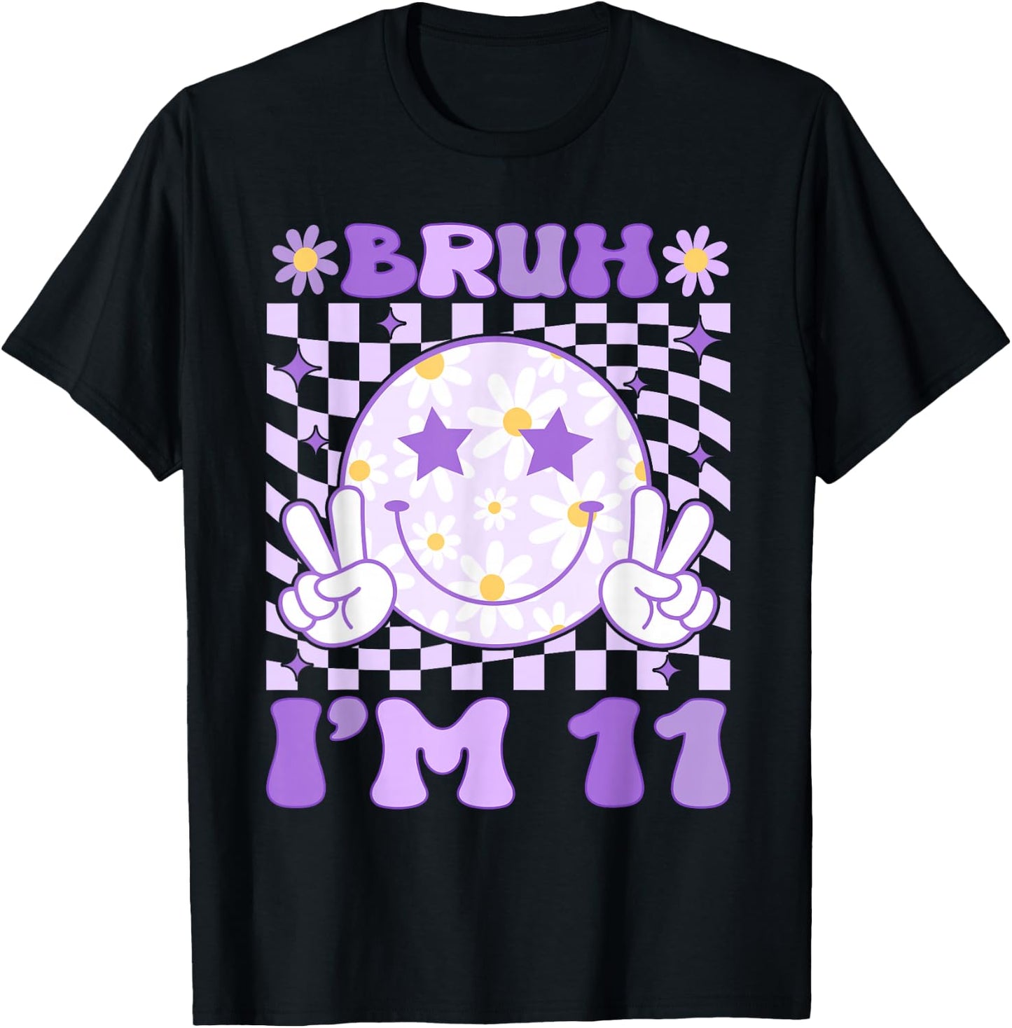 Bruh I'm 11 Years Old Purple Birthday Girls 11th Birthday T-Shirt - T-Shirt | Black