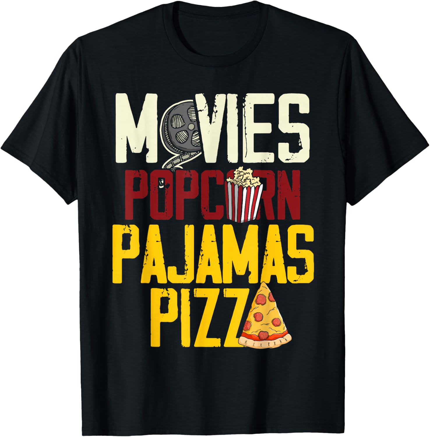 Snack Lover Gift Women Girls Movie Pizza Pajama Popcorn T-Shirt - T-Shirt | Black