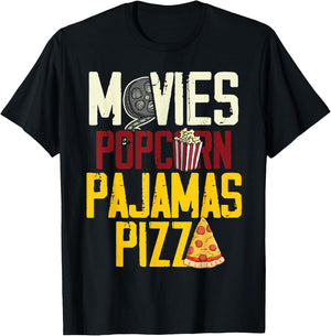 Snack Lover Gift Women Girls Movie Pizza Pajama Popcorn T-Shirt - T-Shirt | Black