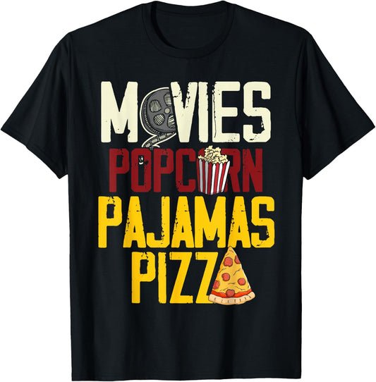 Snack Lover Gift Women Girls Movie Pizza Pajama Popcorn T-Shirt - T-Shirt | Black