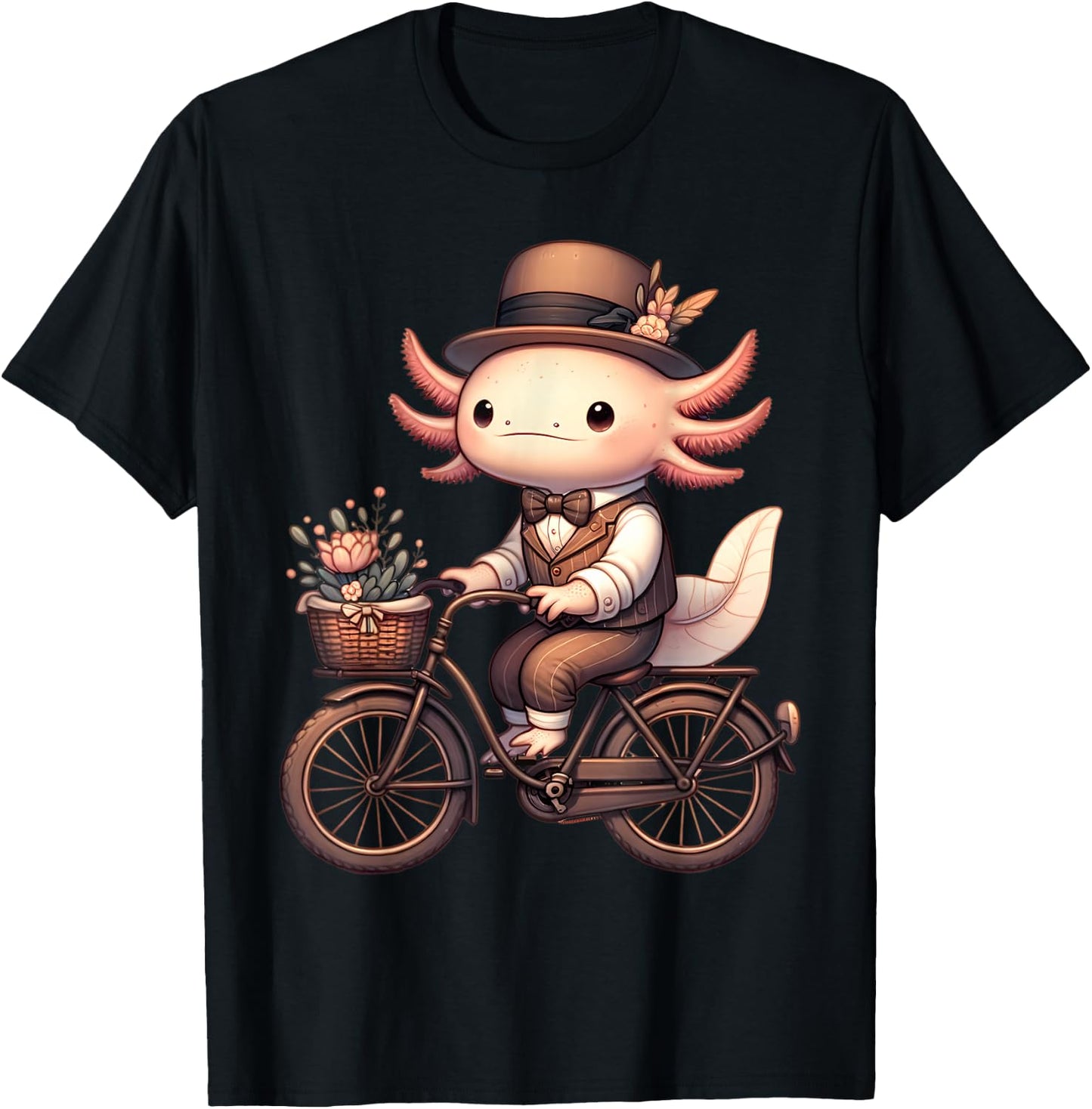 Cute Axolotl on Vintage Bicycle Cycling Men Women Kids T-Shirt - T-Shirt | Black
