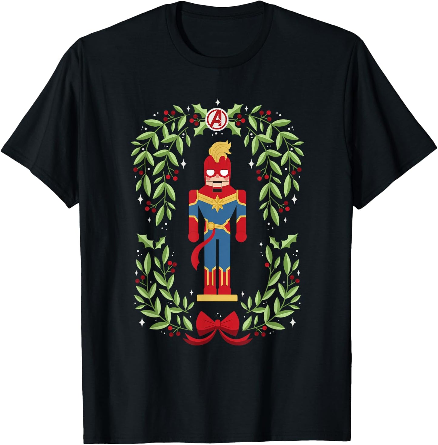 Marvel Holiday Christmas Avengers Captain Marvel Nutcracker T-Shirt - T-Shirt | Black
