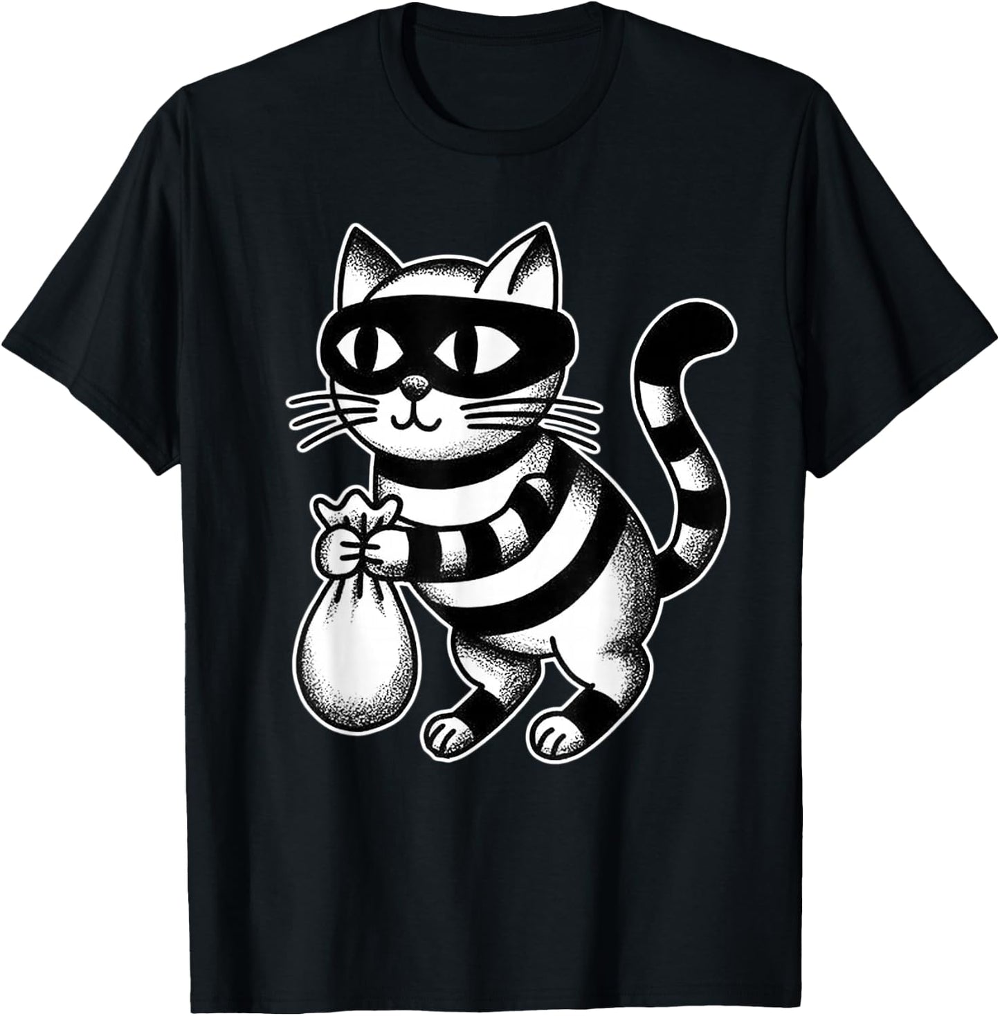 Cat Burglar Kitten Kitty Moneybag Blackwork T-Shirt - T-Shirt | Black