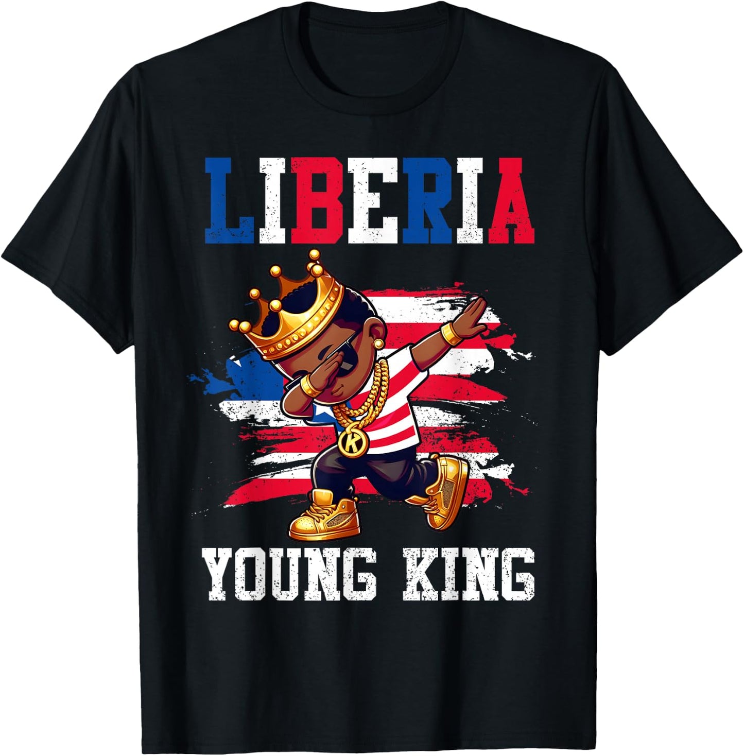 Liberia Young King Liberian Boy African Proud Liberian Flag T-Shirt - T-Shirt | Black