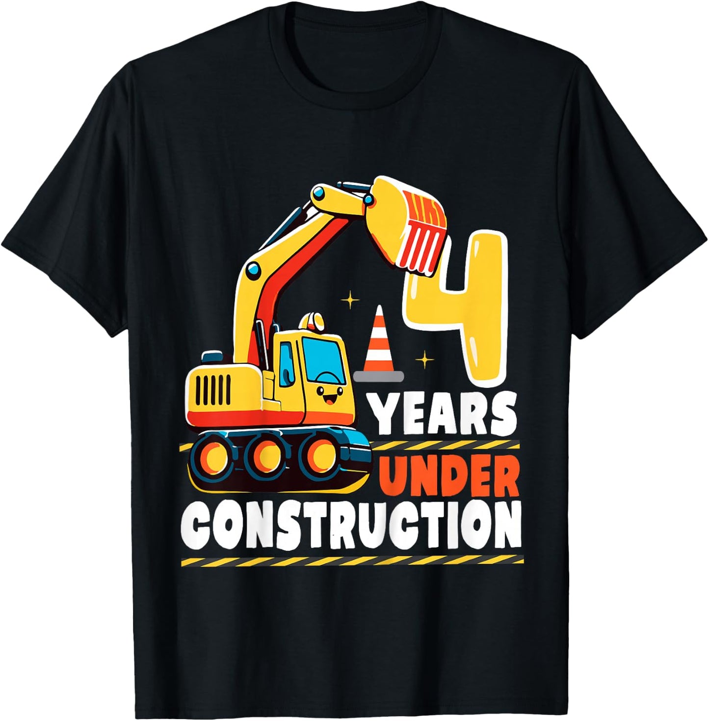 Kids 4 Years Under Construction Boy Four Year Old 4th Birthday T-Shirt - T-Shirt | Black