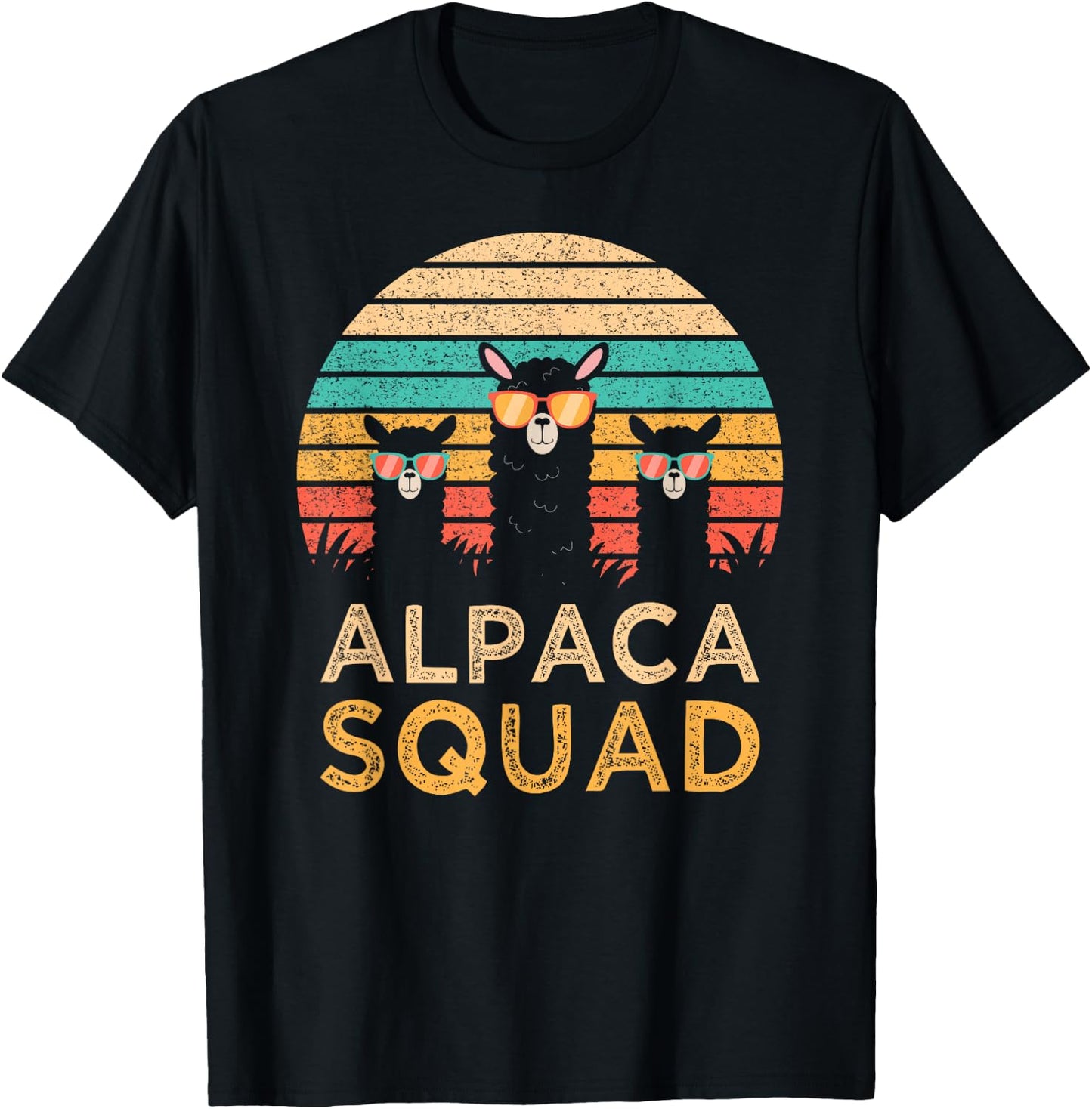 Funny Alpaca Squad Sunglasses Cool Alpacas Vintage Gift T-Shirt - T-Shirt | Black