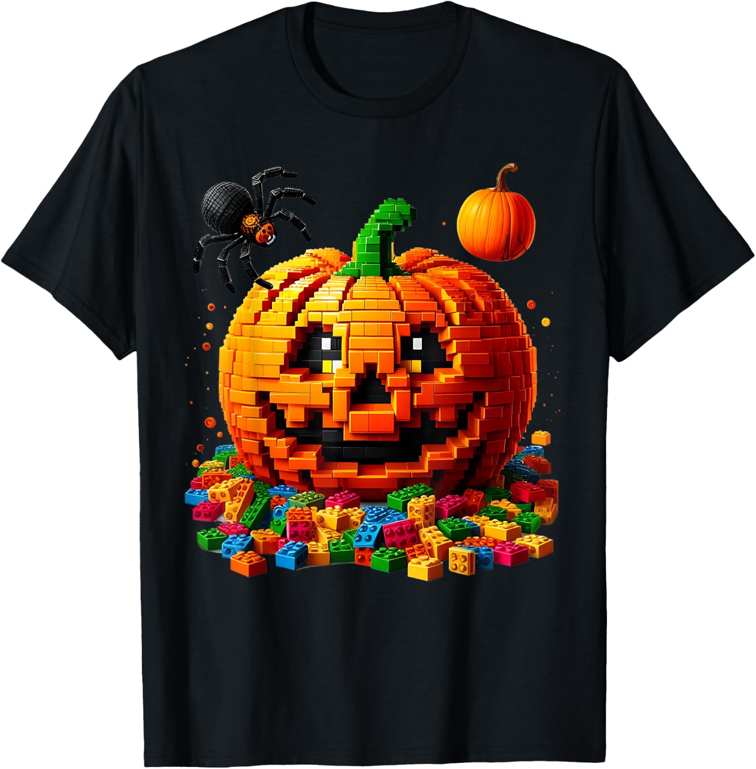 Master Builder Pumpkin Bricks Blocks Halloween Kids Boys Fun T-Shirt - T-Shirt | Black